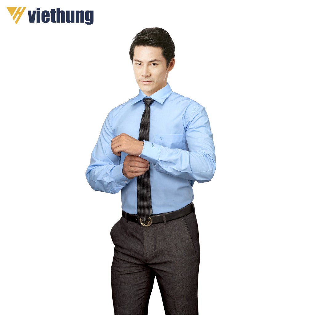 Áo Sơ Mi Nam Dài Tay Trơn Dáng Suông Vạt Ngang Chất Vải Ion Mỹ Thoáng Mát Túi Ngực Logo Thêu Nổi VIỆT HƯNG | BigBuy360 - bigbuy360.vn