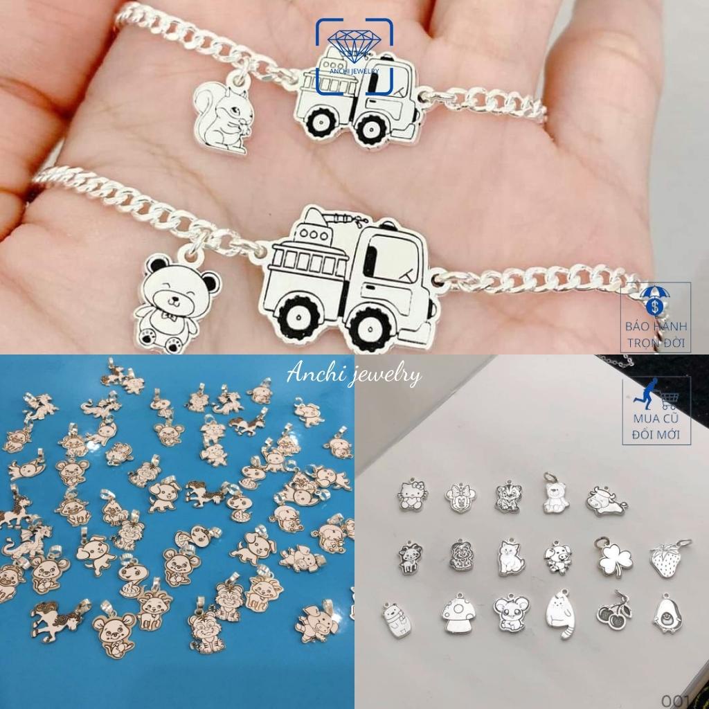 Charm bạc treo xỏ vòng lắc tay hình mèo dâu tây cherry gấu bông nhiều mẫu dễ thương