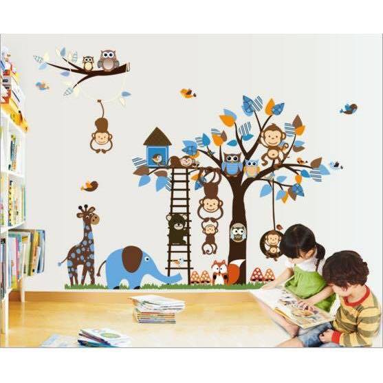 Decal dán tường vườn thú xanh