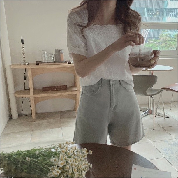 SUXI Áo Sơ Mi Cổ Vuông Dáng Rộng Màu Sắc Đơn Giản Thời Trang Mùa Hè Xinh Xắn Cho Nữ