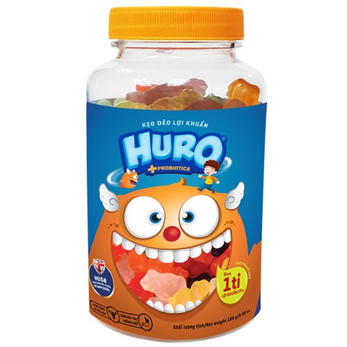 Kẹo dẻo lợi khuẩn HURO hũ 168 gram Bibica