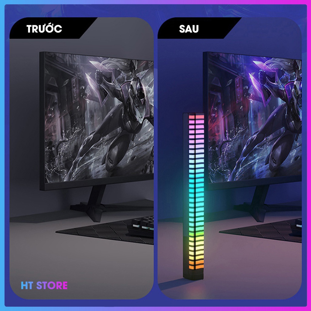 Đèn nháy theo nhạc LED RGB công nghệ 3D siêu chất kèm giá đỡ 3 chân, 4 miếng dán, điểu khiển bằng APP - Đèn Tiktok APP