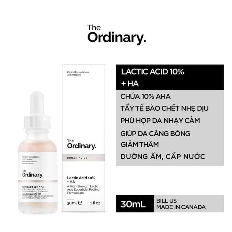 BILL US - Serum tẩy tế bào chết, giảm mụn The Ordinary Lactic Acid 10% + HA