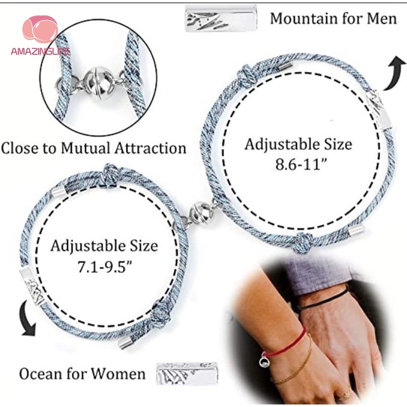 Bộ 2 Vòng Tay Dây Bện Phối Hạt Nam Châm Thiết Kế Tối Giản Phù Hợp Làm Quà Valentine / Cặp Đôi
