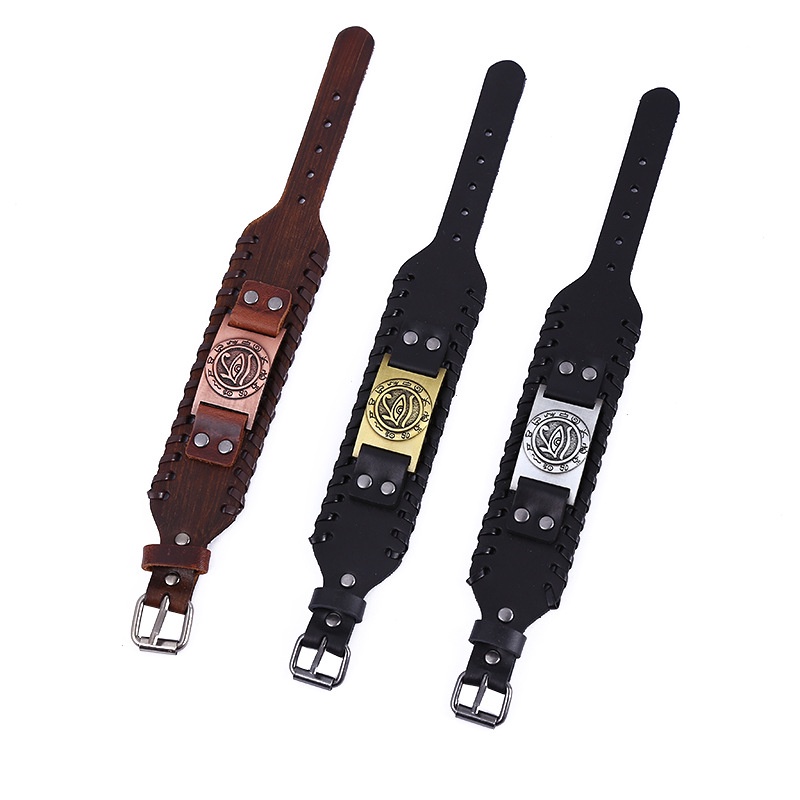 Vòng Tay Da Đính Hình Mắt Và Chữ Horus Phong Cách Retro Thời Trang Cho Nam