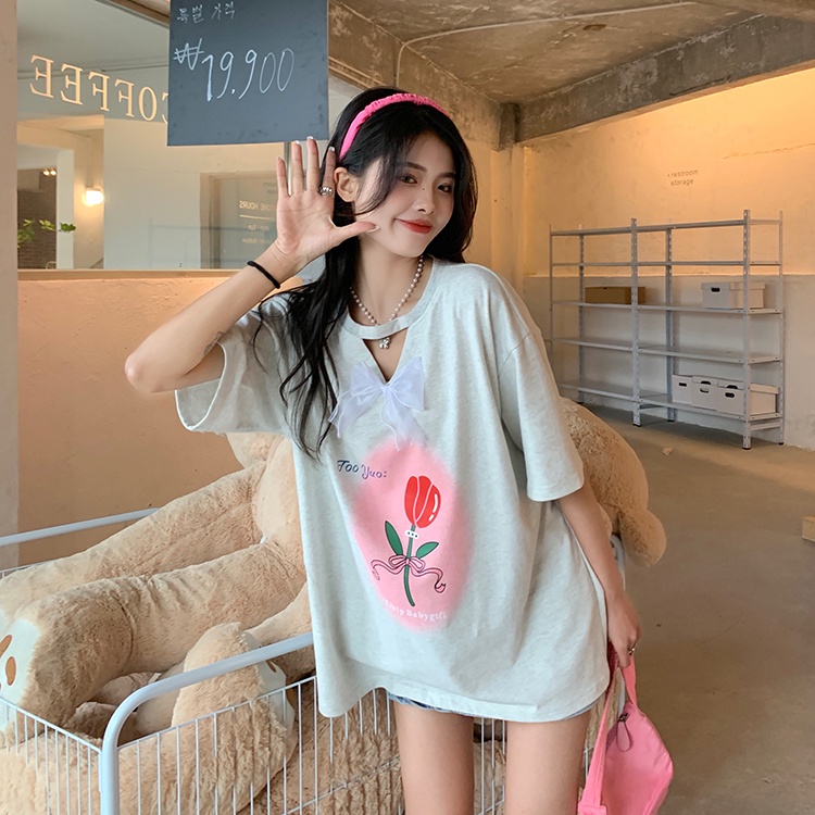 Áo Thun Nữ Ngắn Tay Khoét Lỗ Thời Trang Hàn Quốc