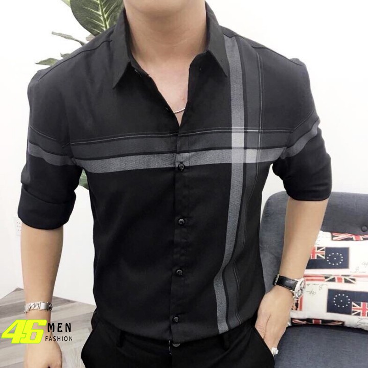 Áo sơ mi nam dài tay, vải kate lụa, họa tiết sọc MFM084