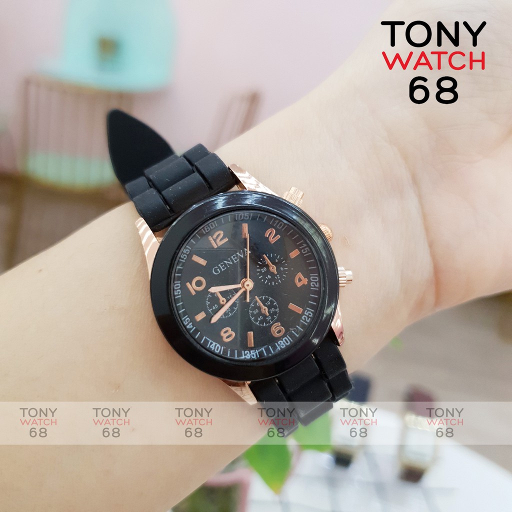 Đồng hồ cặp đôi nam nữ Geneva dây cao su trắng mặt kính cong độc đáo chính hãng Tony Watch 68