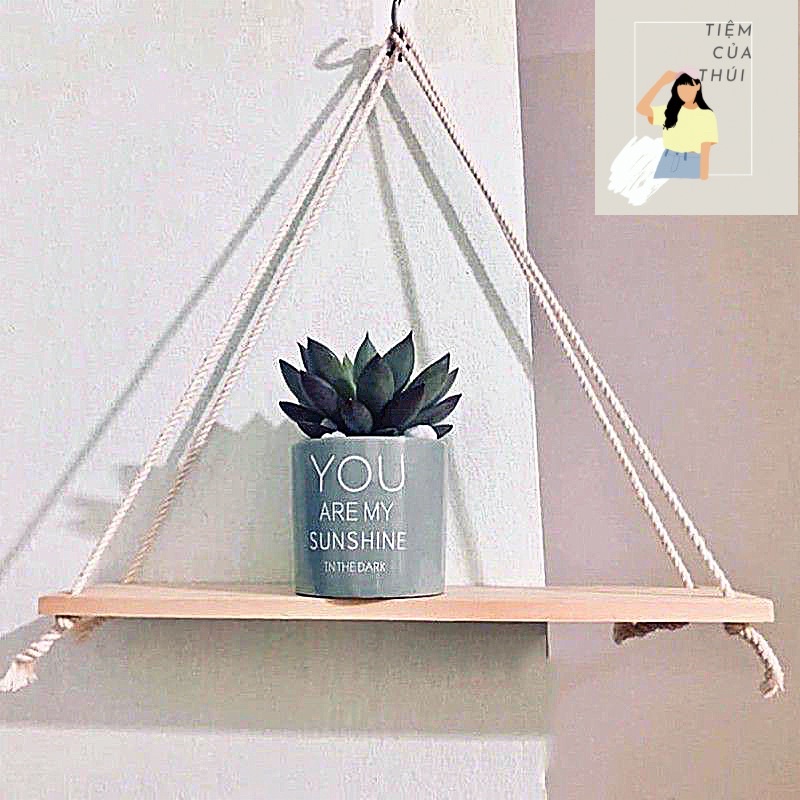 Kệ gỗ treo tường kèm dây thừng