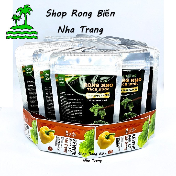 Rong nho tách nước Sam Food 1 ký 10 gói 100g - Tặng 10 gói nước chấm mè rang Kewpie 15ml