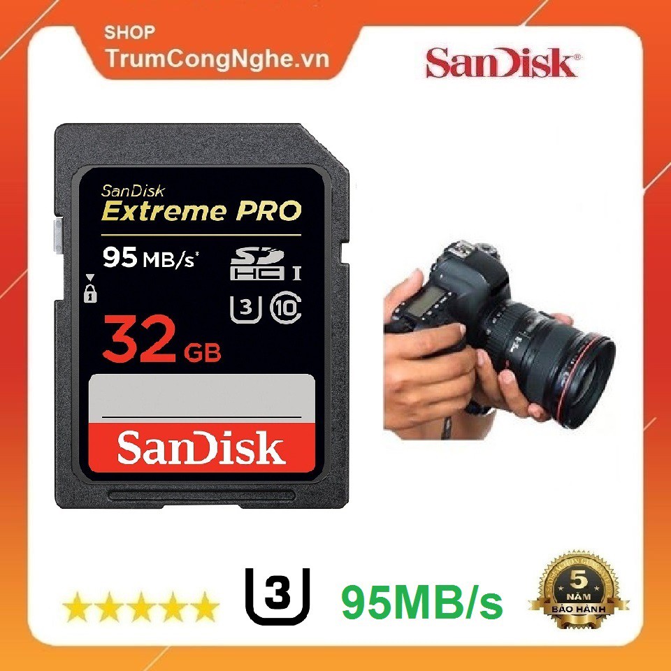 Thẻ Nhớ Máy Ảnh SD SDisk Extreme Pro 633x 32GB Class 10 U3 95MB/S