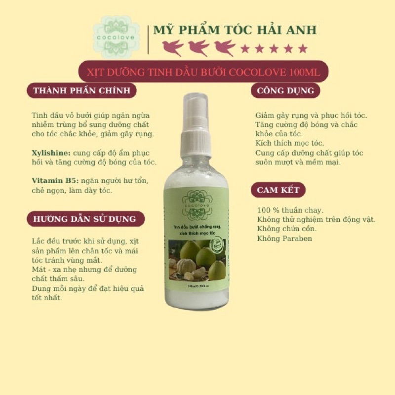 Xịt Dưỡng Tóc Tinh Dầu Bưởi COCOLOVE Kích Thích Mọc Tóc