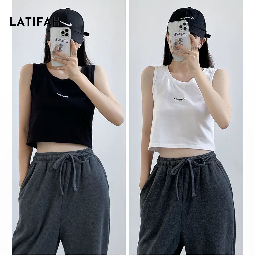 Áo thun croptop ba lỗ LATIFAH thêu chữ UNMISTA AT018 chất vãi dày dặn co giãn 4 chiều