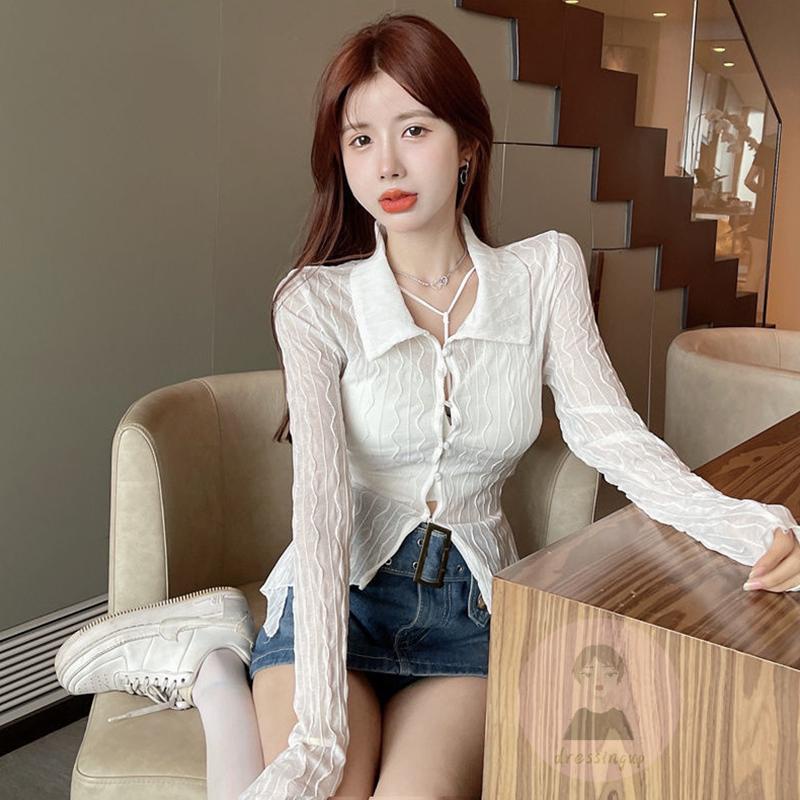 Áo Thun Tay Dài Dáng Ôm Màu Sắc Cá Tính Cho Nữ