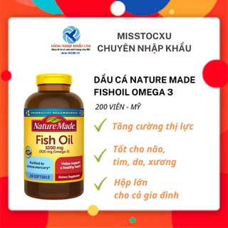 [Date 2024]-Dầu cá nature made Fishoil omega 3 -200 viên