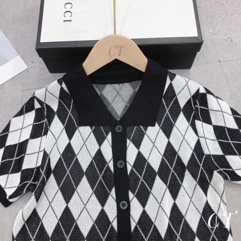 ÁO len croptop, áo polo họa tiết caro quả trám mặc siêu tôn dáng 3t | BigBuy360 - bigbuy360.vn