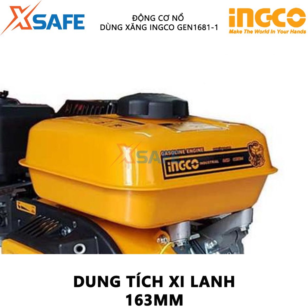 Động cơ nổ dùng xăng INGCO GEN1681-1 Máy nổ động cơ 4 thì, OHV, đầu ra tối đa 5,5HP, bình nhiên liệu 3,6L - [XSAFE]