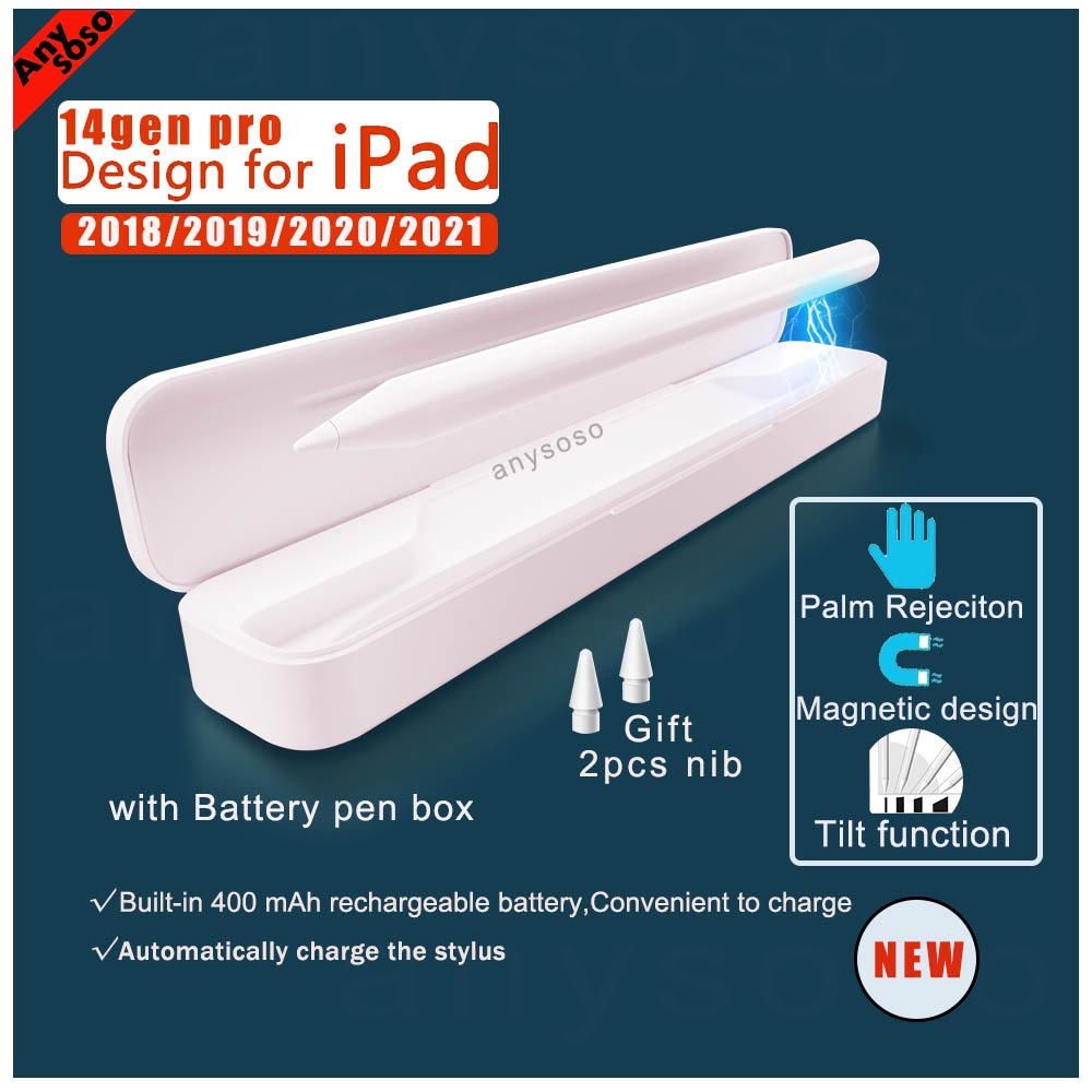 Anysoso Bút Cảm Ứng 14gen Pro Ipad Pen Stylus with Battery Pen Box with Palm Rejeciton and Magnetic for Ipad 2018/2019/2020