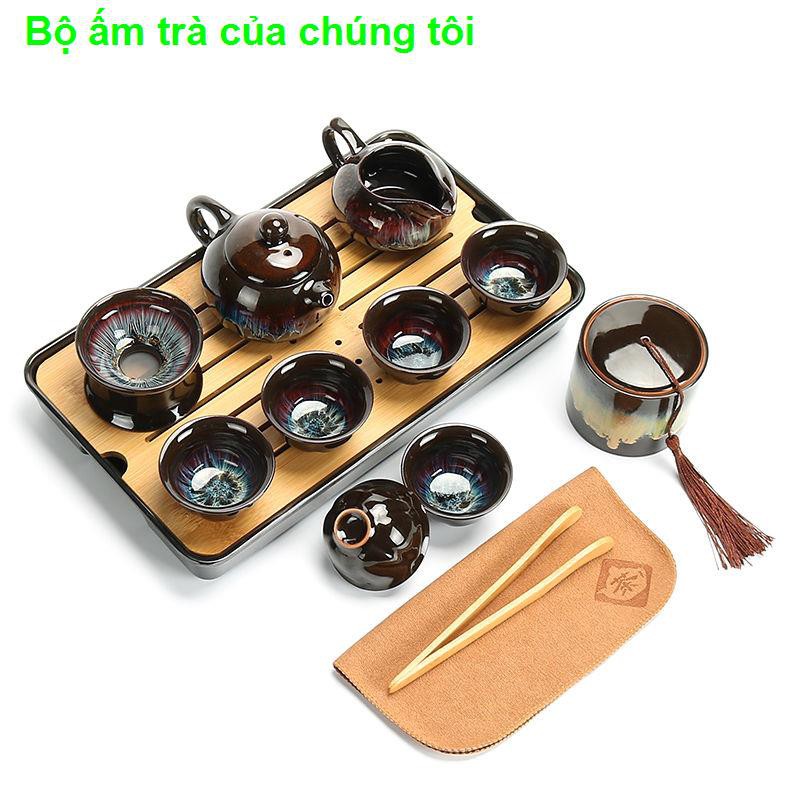 bìnhBộ ấm trà vàng cát Gia sứ Jun Chuyển đổi lò nung Jian tách Kung Fu Quà tặng du lịch