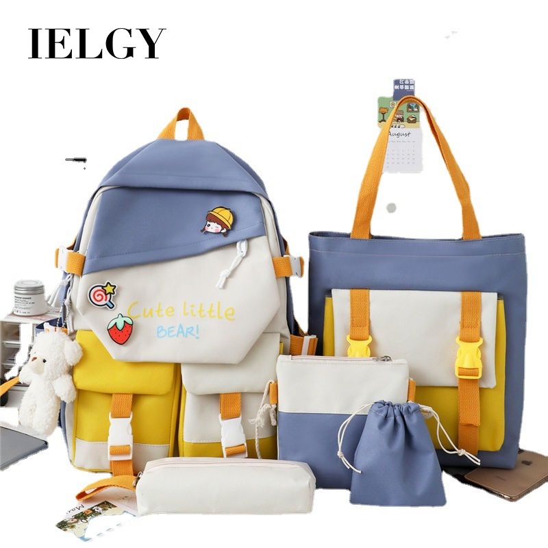 Balo đeo vai IELGY cỡ lớn màu tương phản phong cách Harajuku Hàn Quốc cho học sinh