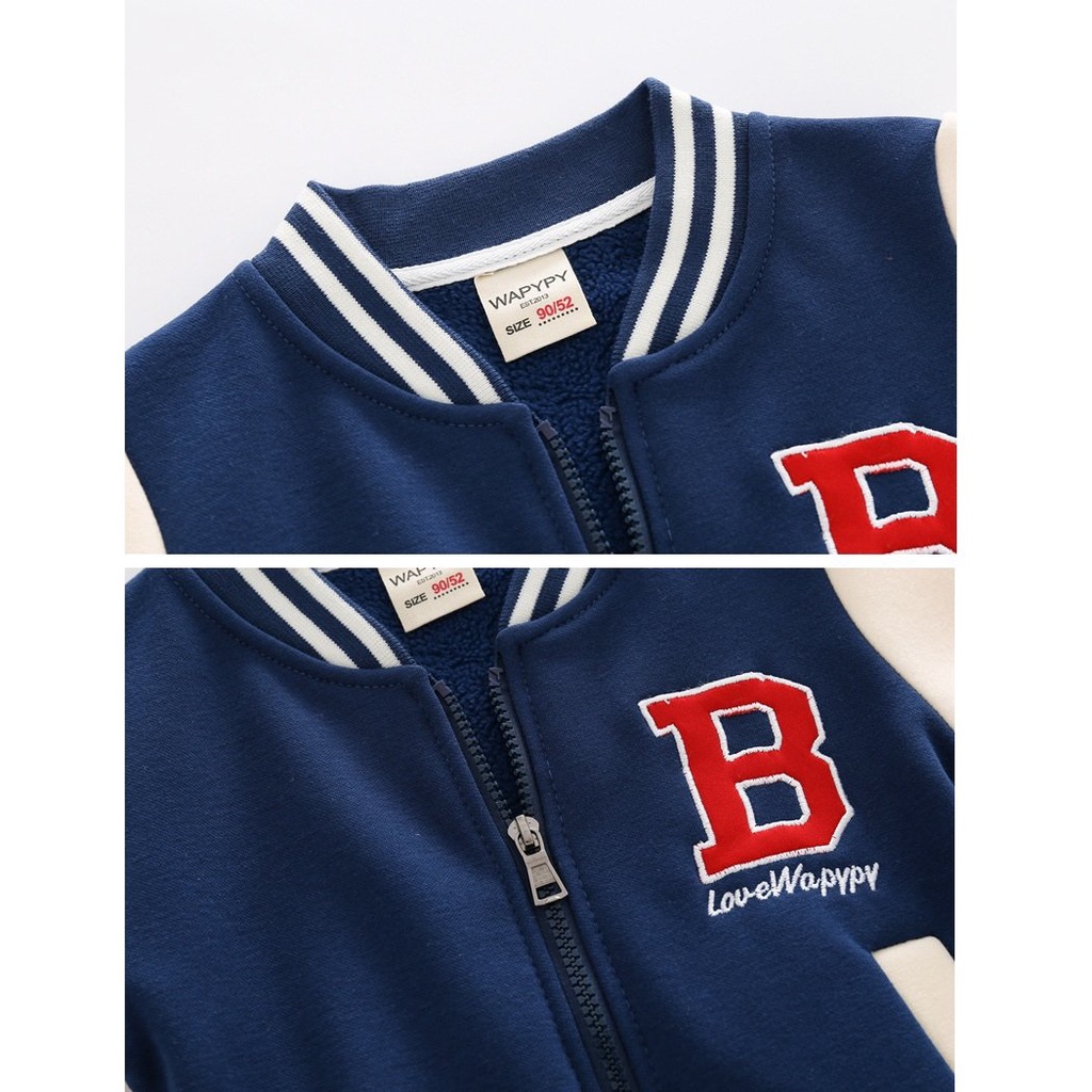 Áo Khoác Nỉ Bóng chày cho Bé Trai, áo Nỉ Bomber Wapypy dày ấm cho bé 12-24kg, hàng xuất Âu - Minkids