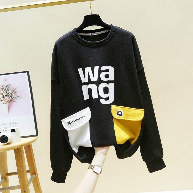 ❤️ HÓT ❤️ Áo Sweater Nữ 2 Túi Trước Dài Tay Cổ Tròn Form Rộng Chất Nỉ Dày Phong Cách Hàn Quốc 4 Màu Đen Trắng Hồng Tím | WebRaoVat - webraovat.net.vn