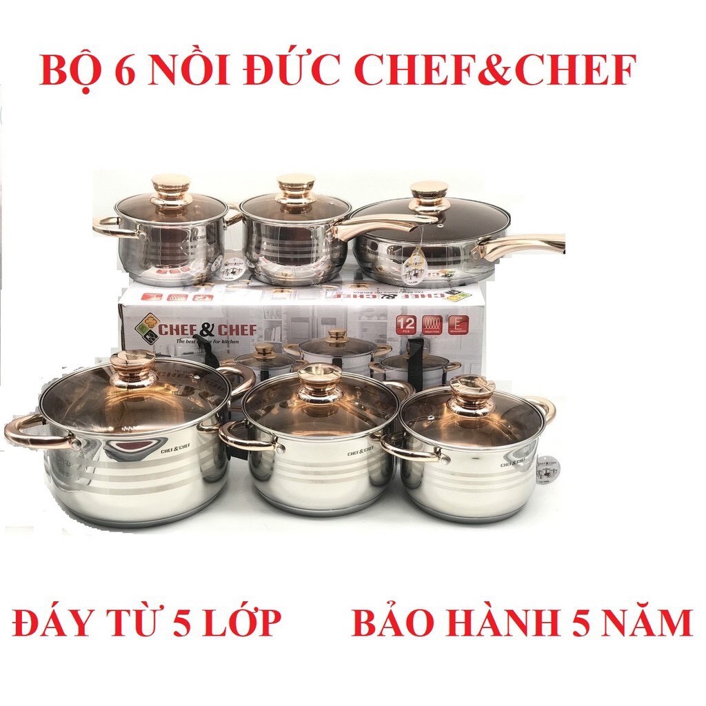 [Hàng loại 1] Bộ Nồi Đức 6 Món 12 Chi Tiết, Đáy 5 Lớp Dày Dặn Decor 4.0