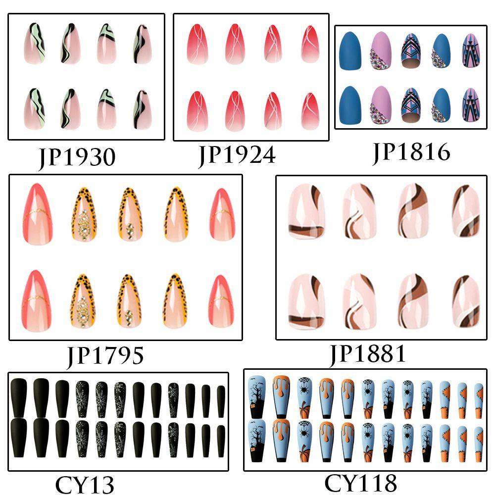 Bộ 24 Móng Tay Giả Họa Tiết Trái Tim Rỗng Màu Xanh Dương Có Thể Tháo Rời