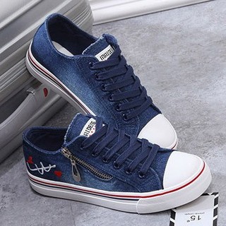 Giày thể thao nữ bata jean, dây kéo, thả tim - S3011