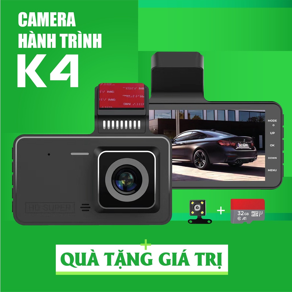 Camera hành trình ô tô K4 XETABON Full HD, màn hình cảm ứng, góc quay rộng ghi hành trình rõ nét bảo hành 12 tháng