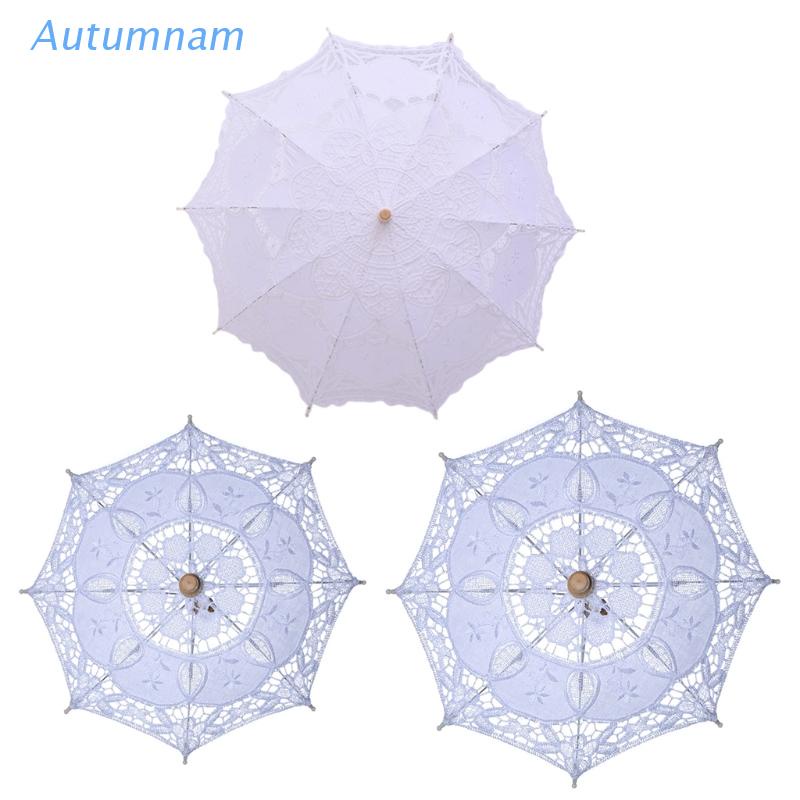 Dù vải ren màu trắng 8 xương trang trí chụp ảnh cho cô dâu