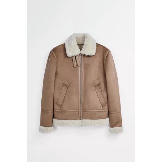 Order áo khoác auth tuồn ZARA của nam Áo khoác dày giả da lộn lót lông cừu nhân tạo