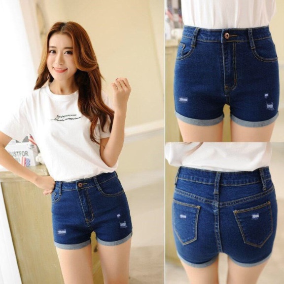 Quần shot jean Quần đùi nữ co giãn cào lai lật size 25-34