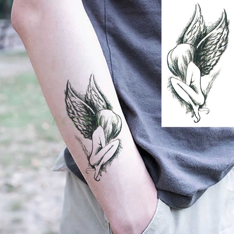 Hình xăm tatoo thiên thần angle wings D24. Xăm dán tatoo mini tạm thời, size &lt;10x6cm