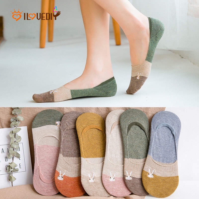 Vớ Thuyền Mềm Mại Co Giãn Không Trượt Thêu Họa Tiết Hoạt Hình Dễ Thương Dành Cho Nữ