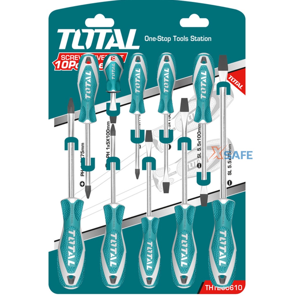 Bộ 10 tua vít đa năng TOTAL THT250610 tay cầm tua vít mới Bộ tuốc nơ vít chất liệu CR-V, không mài mòn, gỉ sét
