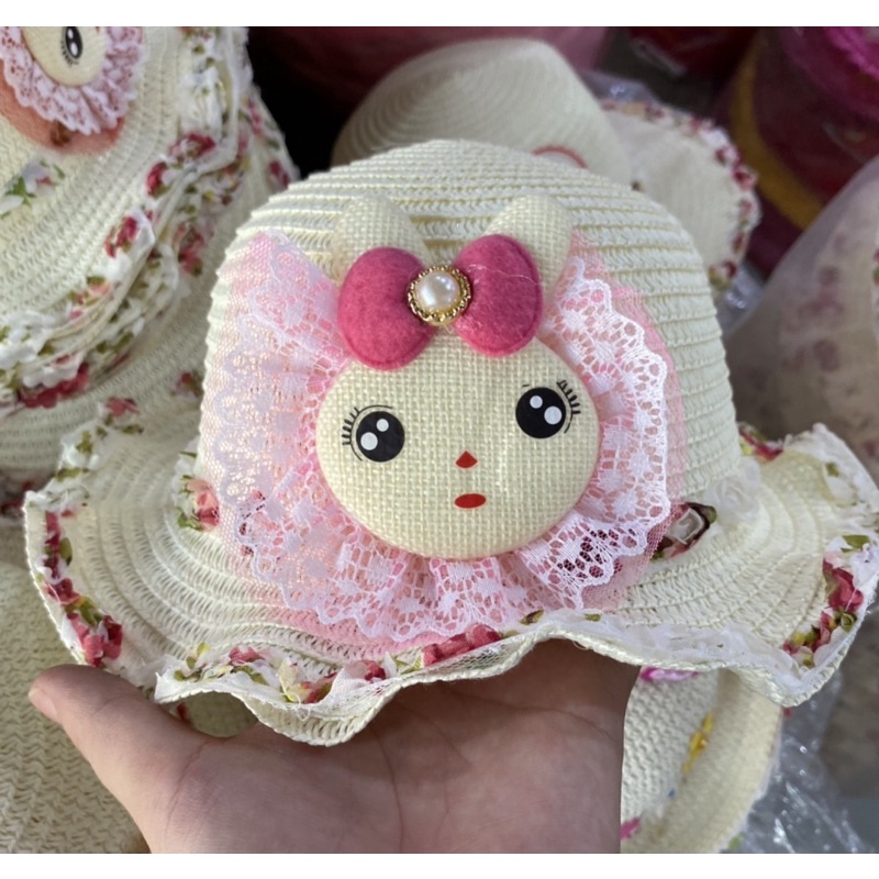 Nón cói đi biển cho bé gái từ 1-6 tuổi thêu hình dễ thương