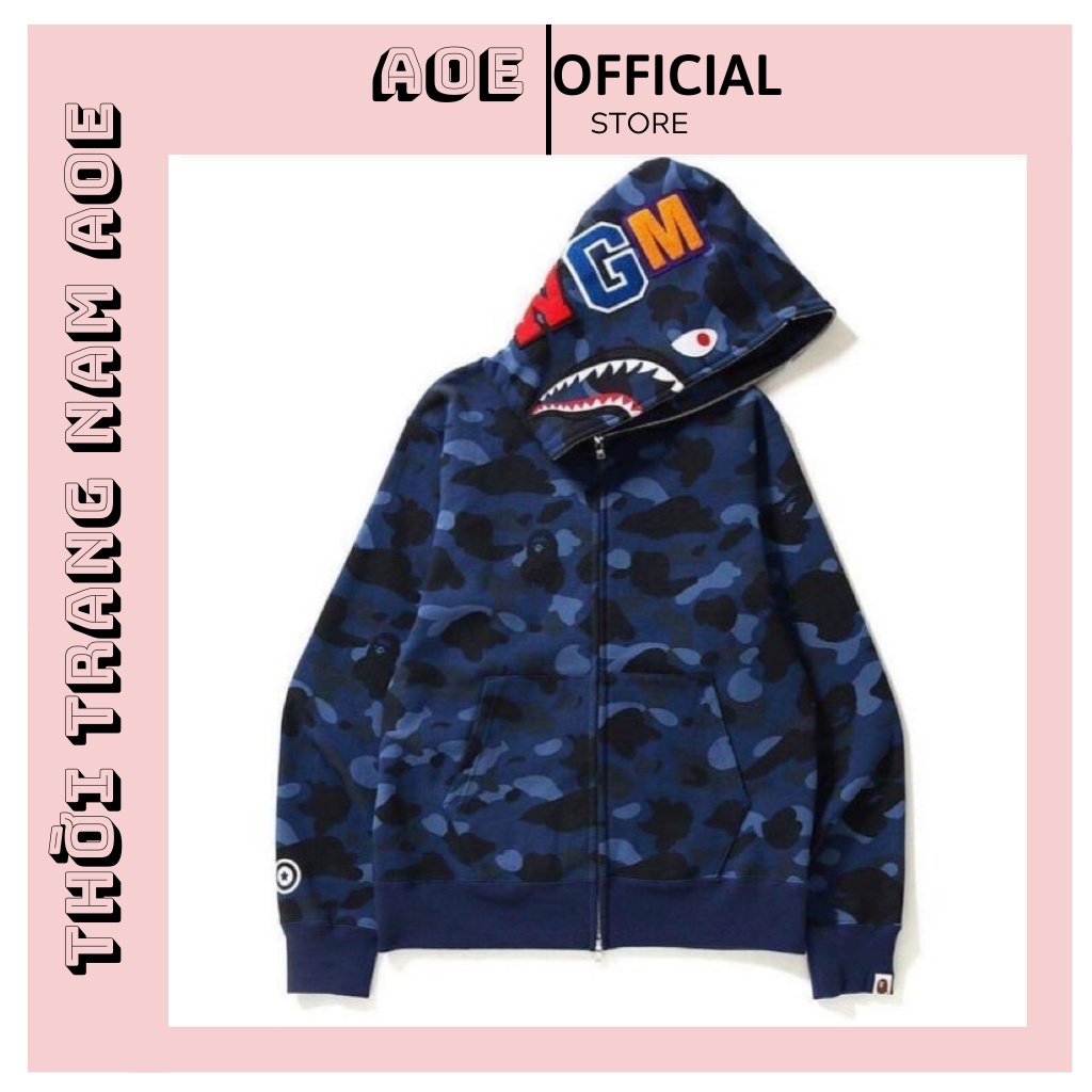 Áo khoác cá mập bape áo hoodie Cặp nam nữ có dây kéo unisex Phong Cách hàn quốc