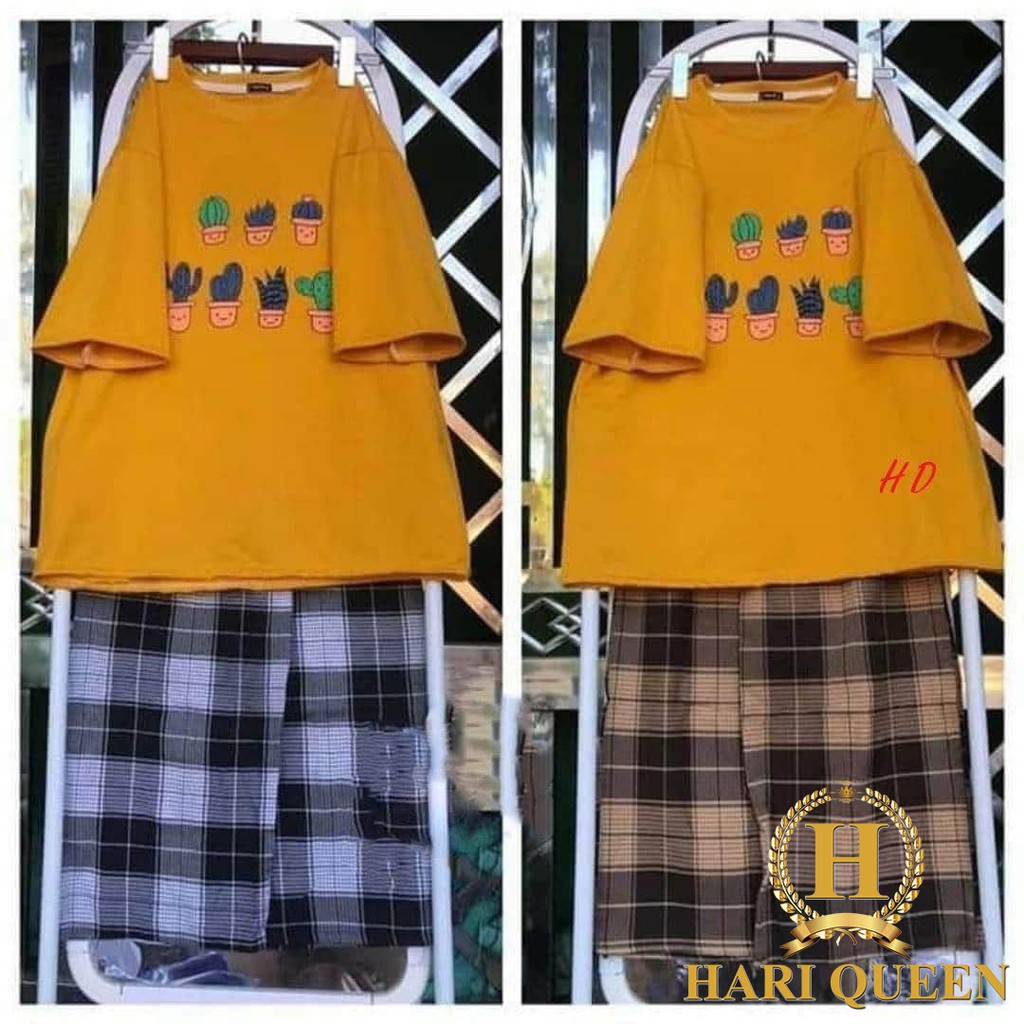 Bộ áo phông 6 chậu cây + quần kẻ DHA0720