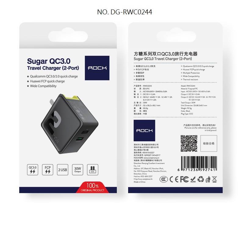 ROCK Sugar 30W QC3.0 2 Cổng USB Sạc Nhanh