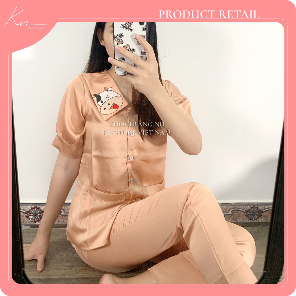 Đồ bộ mặc nhà pijama 🌸 Đồ Ngủ chất liệu Lụa Satin Xuất Xịn Mát Mịn phong cách Hàn - KNStorevietnam