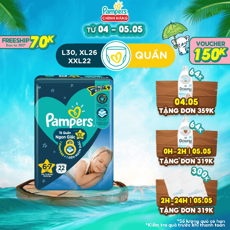 Tã Quần Pampers Ngon Giấc L30/XL26/XXL22