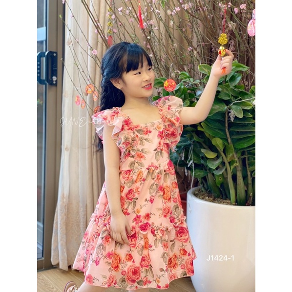 Váy tơ hoa hồng jun with love siêu mềm nhẹ, siêu mát và bồng bềnh cho bé 1-10 tuổi(9-35kg)