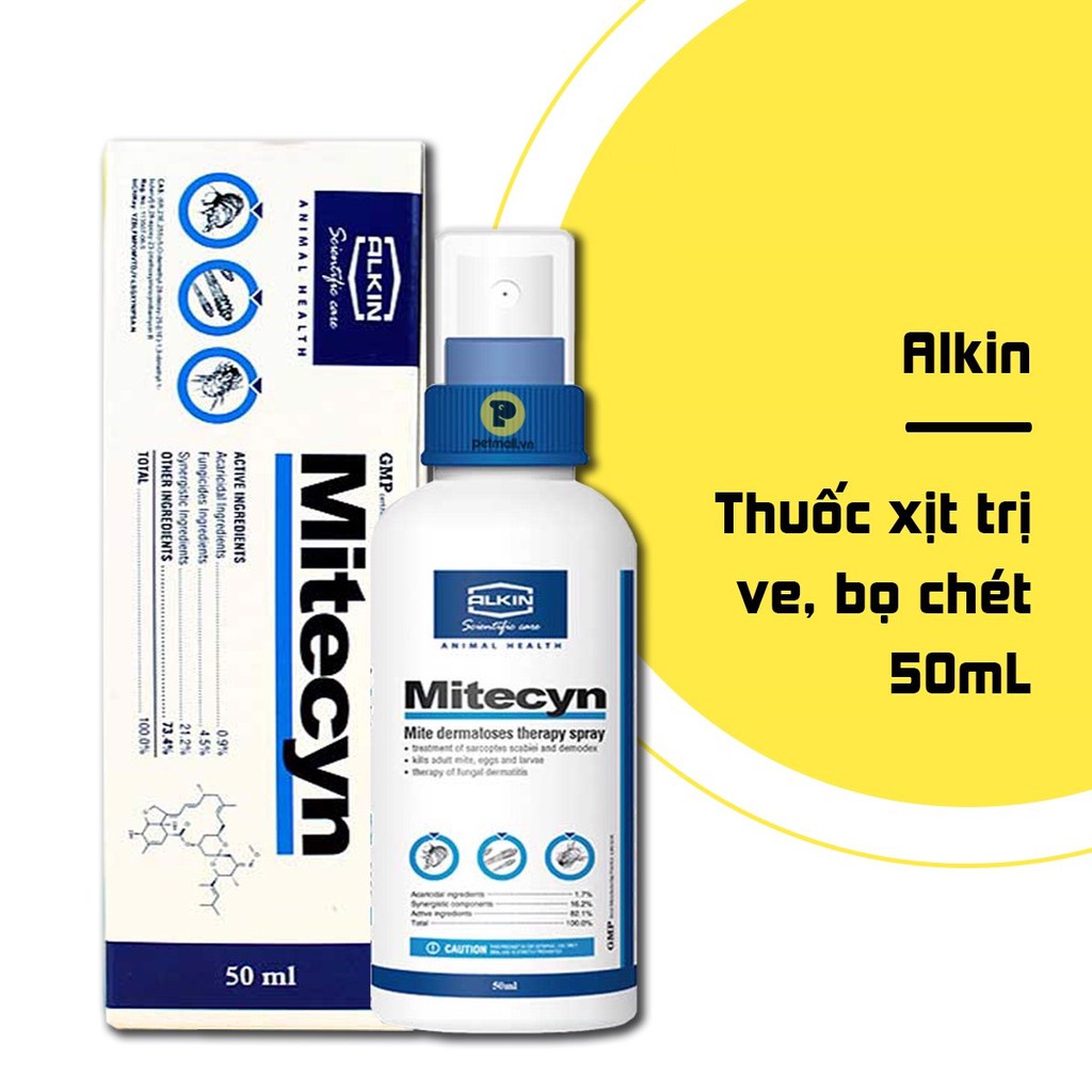 Alkin Mitecyn &amp; Fungikur Xịt ve bọ chét chấy rận chó mèo