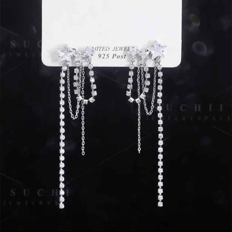 Hoa Tai Dáng Dài Hình Ngôi Sao Năm Cánh Đính Đá Zircon Sang Trọng Cho Nữ