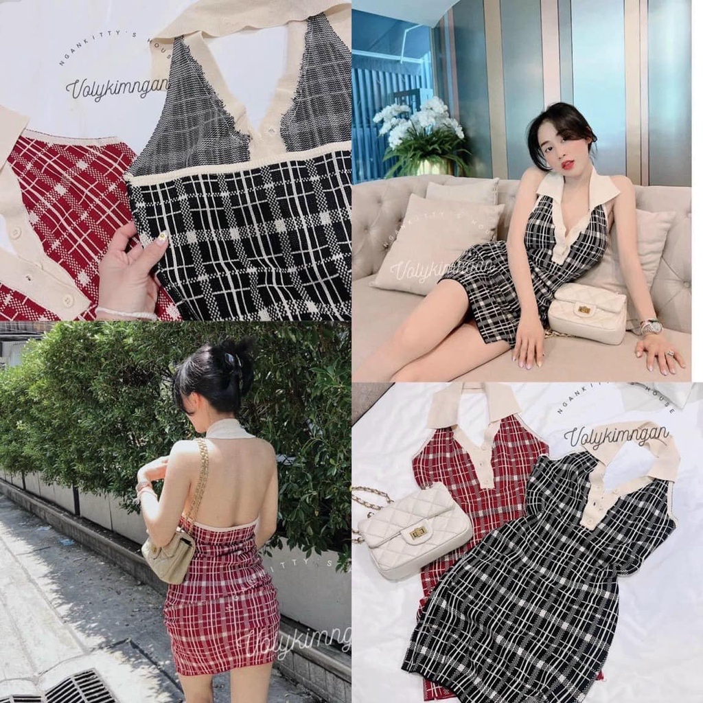 VÁY KẺ SỌC CỔ YẾM