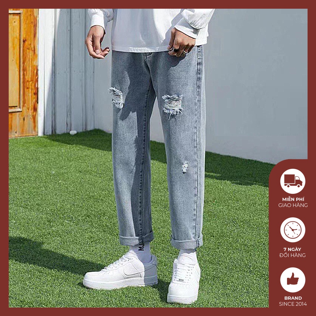 Quần Jean Rách Gối Ống Suông Chuẩn Form Hàn - Q568