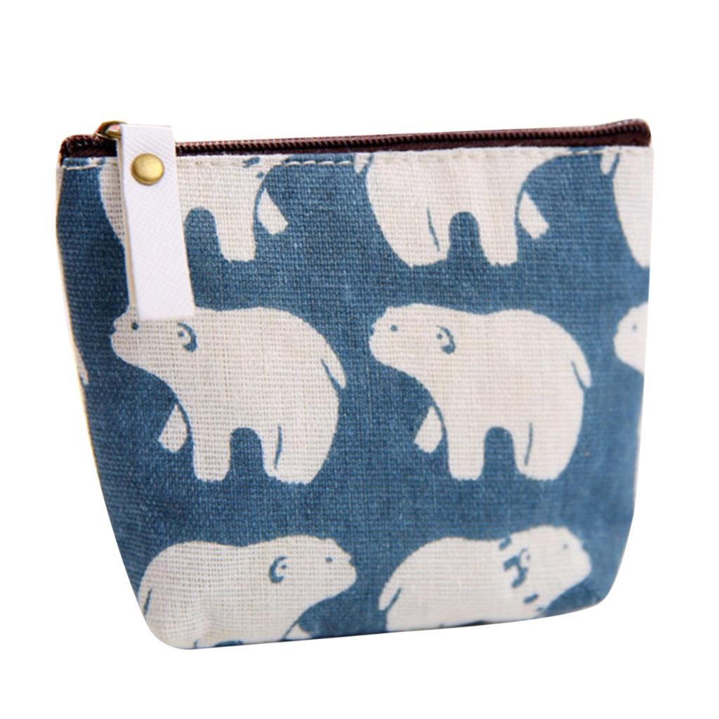 Ví đựng tiền xu mini bằng vải lanh cotton hình vuông in họa tiết có khóa kéo phong cách Hàn Quốc