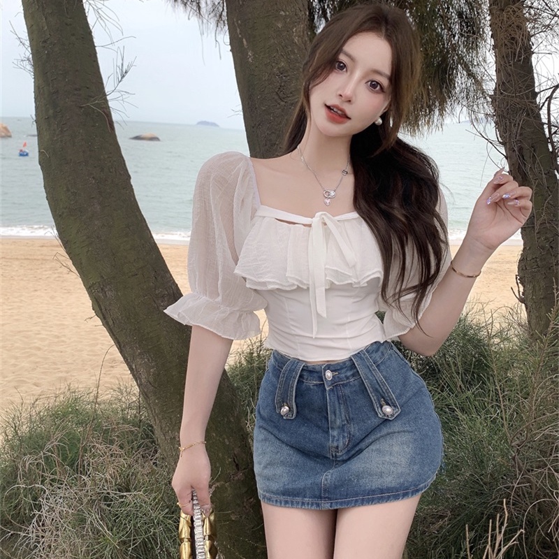 Áo Trễ Vai Tay Ngắn Cổ Vuông Thời Trang Mùa Hè Cho Nữ