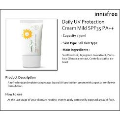 Kem chống nắng innisfree Mild không nhờn rít cho da khô, nhạy cảm,  k căng rát, da mịn màng [chính hãng Hàn Quốc ]